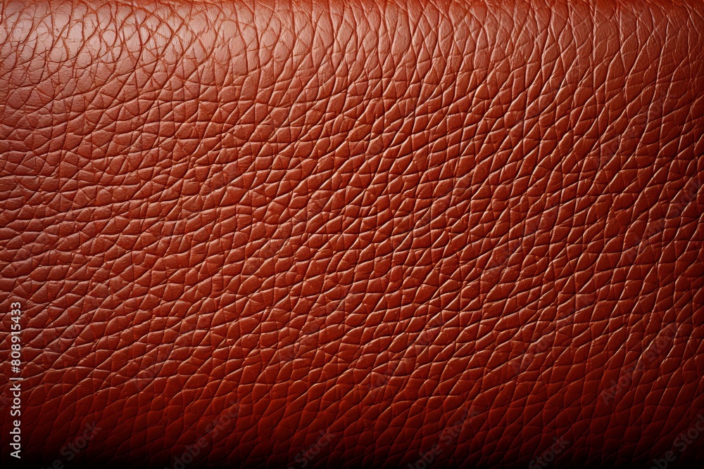 Fototapeta premium Close-up view of a dark brown leather texture highlighting the detailed grain pattern, with a luxurious and sophisticated feel, perfect for background or design elements
