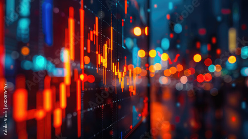Stock market charts glowing on blurred  background. Financial graph diagram for stock market analysis  investment  and trading. Economic growth concept for business  finance  crypto currency