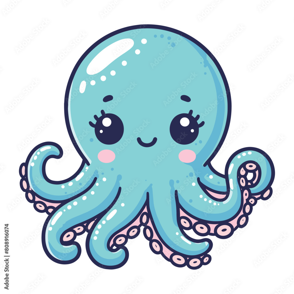 Cute octopus cartoon vector illustration on white background Cute octopus cartoon vector illustration on white background