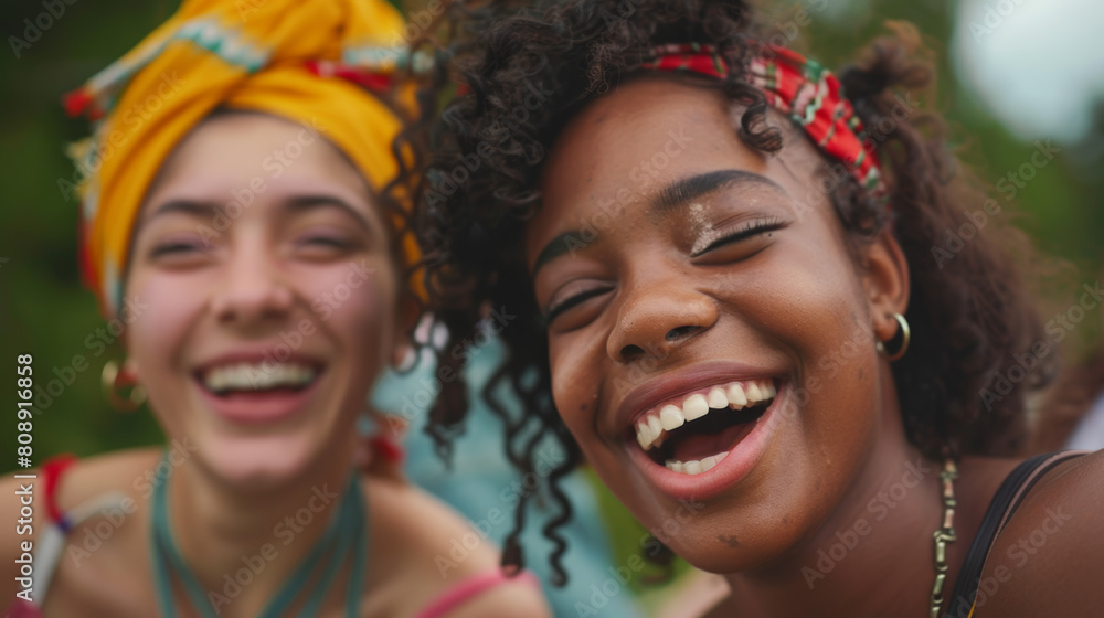 Young diverse people having fun outdoor laughing together - Diversity concept - Main focus on african girl face Stock Photo photography Young diverse people having fun outdoor laughing together - Diversity concept - Main focus on african girl face Stock Photo photography