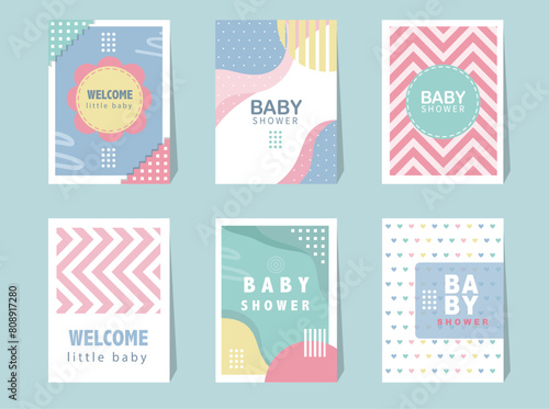 Set of baby shower invitations cards.poster,greeting,template, geometric,Vector illustrations. © issaystudio