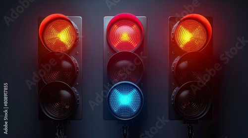 A red traffic light signal on a semaphore, a counter-light on the semaphore that prohibits the use of led lights. An electric traffic light for regulating traffic rules. Modern illustration of a photo