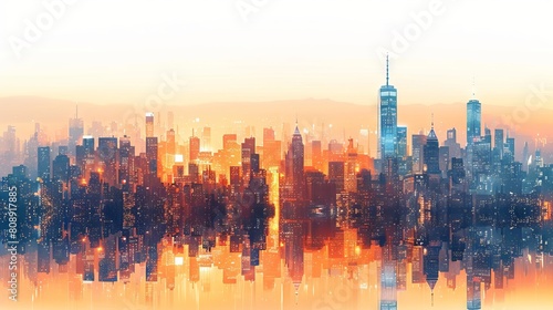 City skyscrapers and business towers roofs. Urban landscape of downtown. Modern flat illustration isolated on white.