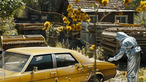 Oprah Welcomes Car to Beehives: Parked at Beekeeping Farm. photo