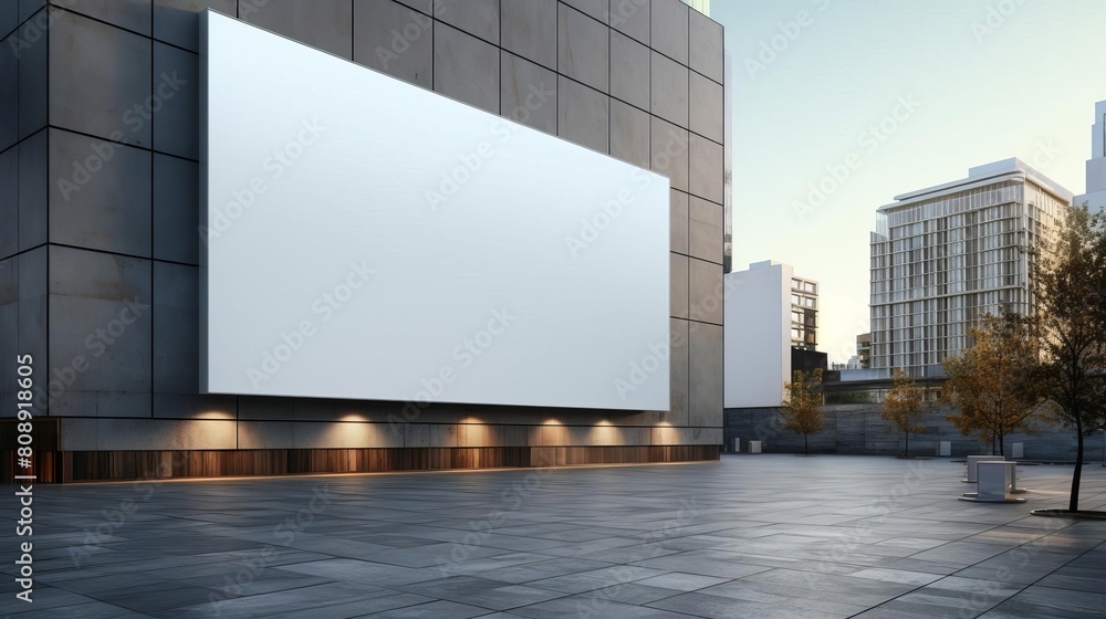 Conceptual mockup displaying two unmarked billboards on a building facade in an urban area, emphasizing the scope for advertising Conceptual mockup displaying two unmarked billboards on a building facade in an urban area, emphasizing the scope for advertising