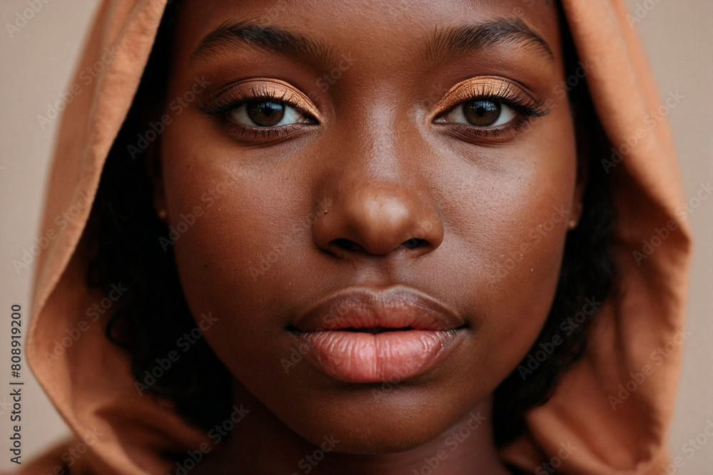 Close-up of a young african woman's face, puckering lips for a kiss Close-up of a young african woman's face, puckering lips for a kiss