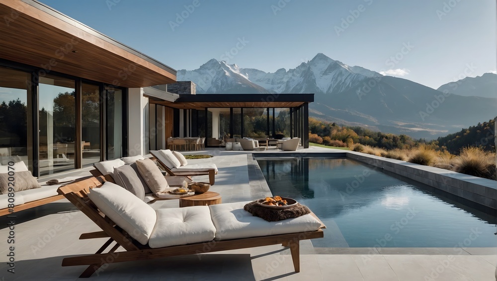 Fototapeta premium Modern Mountain House by the Lake
