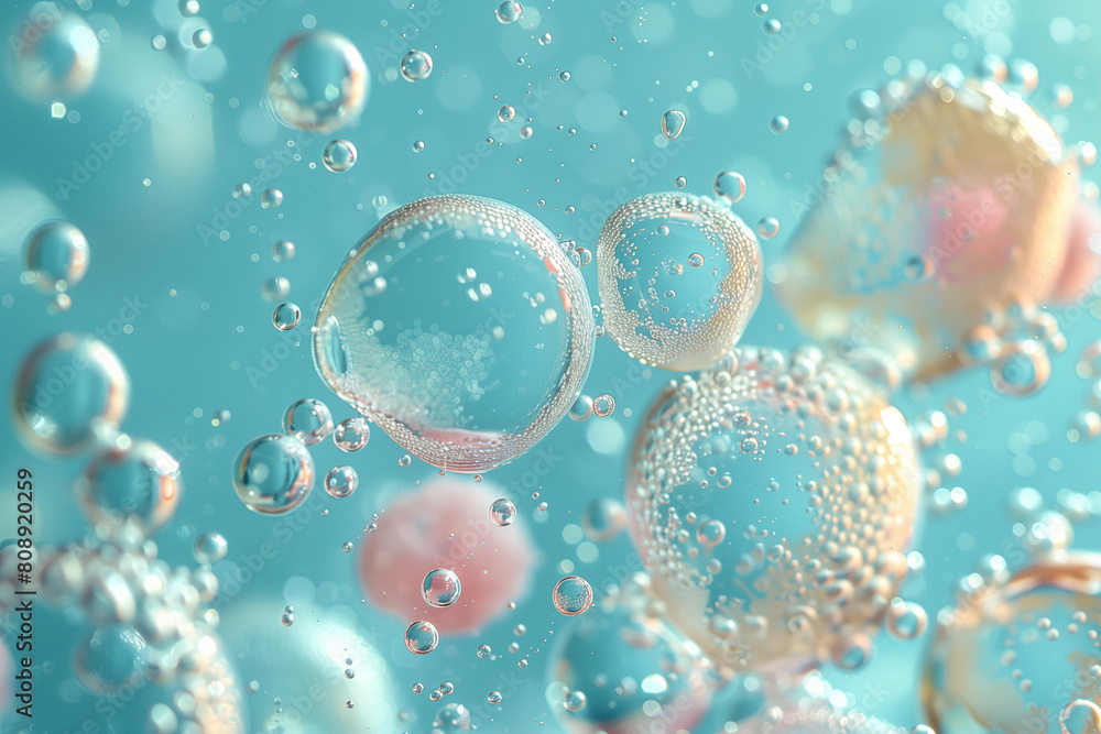 Effervescent Dreams. Airy bubbles floating in a tranquil aqua backdrop.