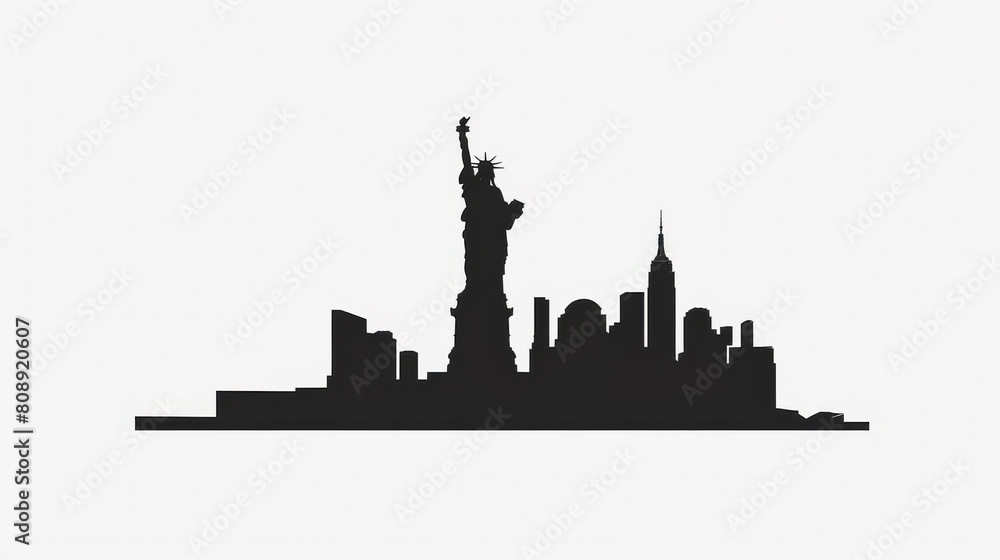 Silhouette of New York skyline with the Statue of Liberty
