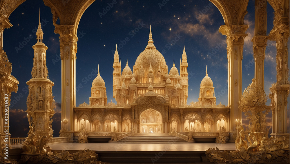 Fototapeta premium A shimmering cosmic building cityscape