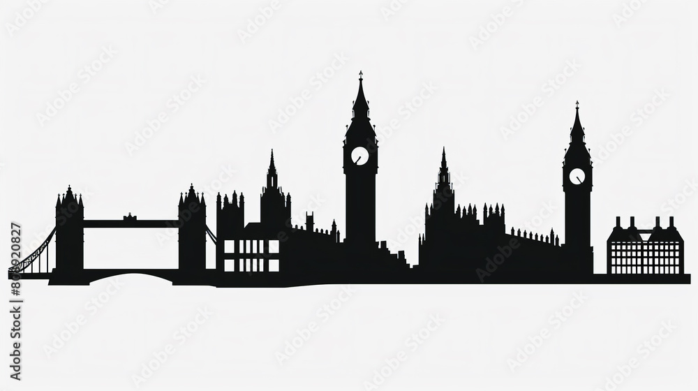 Silhouette of London's skyline featuring famous landmarks Silhouette of London's skyline featuring famous landmarks