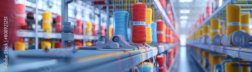 Textile industry scene with conductive yarn integrating magnetic pieces for reinventing codes photo