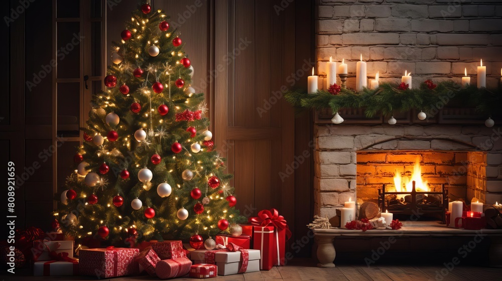Traditional Christmas setting in a home interior Traditional Christmas setting in a home interior