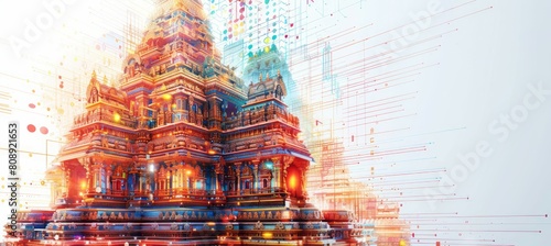 Hindu mandir temple on white background. Landmark religion building architecture. Generative AI technology.	
 photo