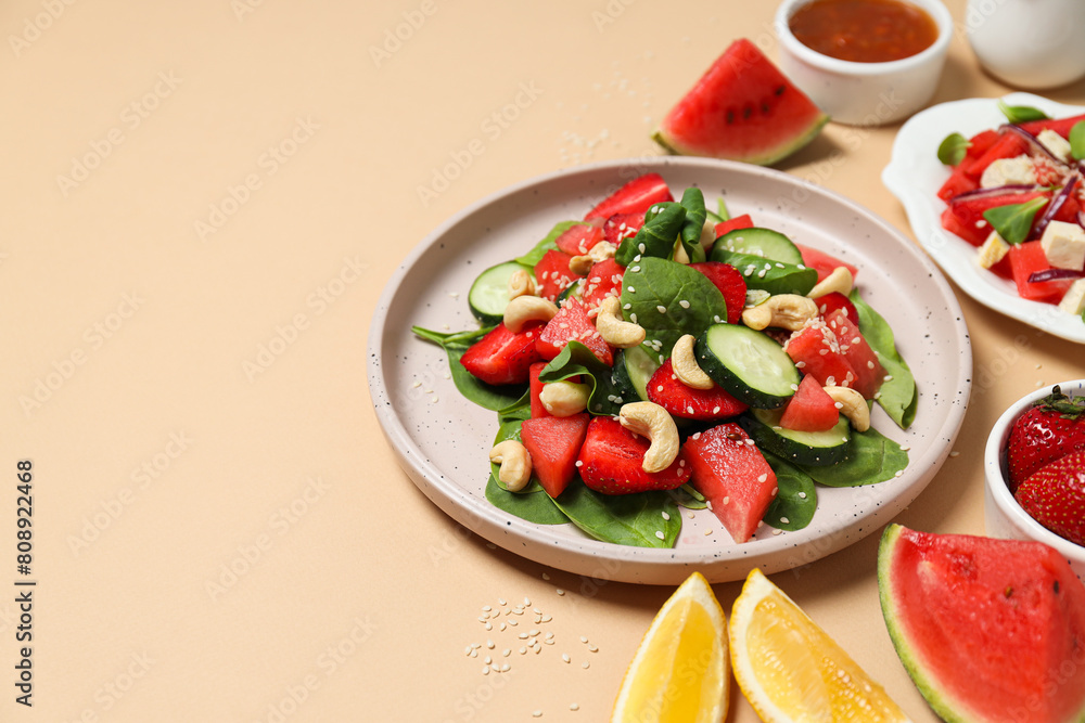Watermelon salad in a bowl with fresh fruit Watermelon salad in a bowl with fresh fruit