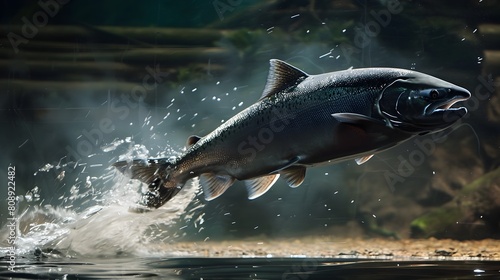Salmon in Motion A HighDefinition Image of Grace and Power in a WaterFilled Tank Generative ai