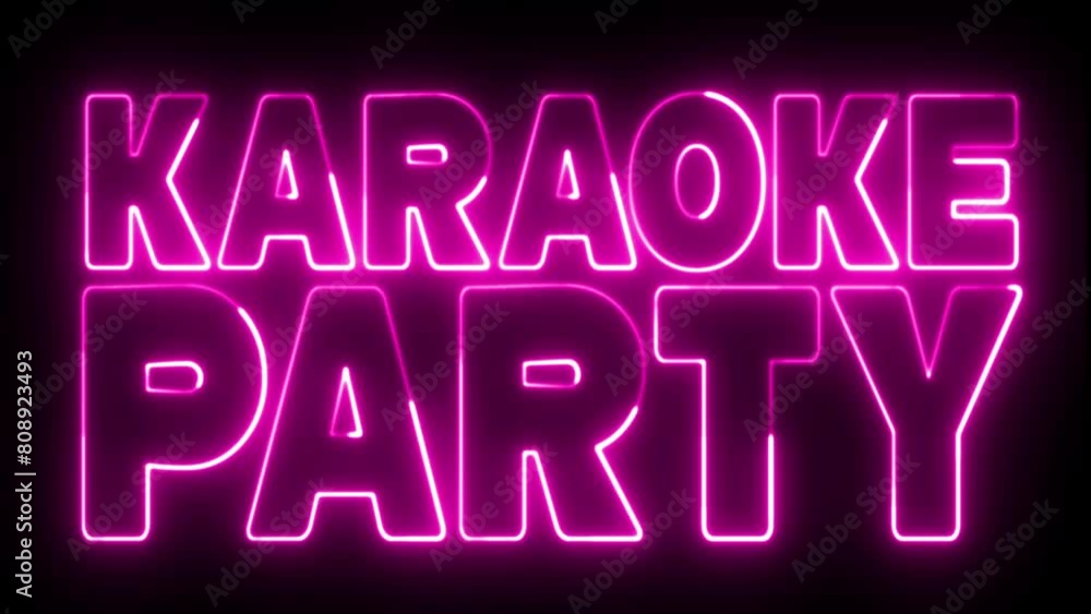 Karaoke Party text font with neon light. Luminous and shimmering haze inside the letters of the text Karaoke Party. Karaoke Party neon sign. Karaoke Party text font with neon light. Luminous and shimmering haze inside the letters of the text Karaoke Party. Karaoke Party neon sign.