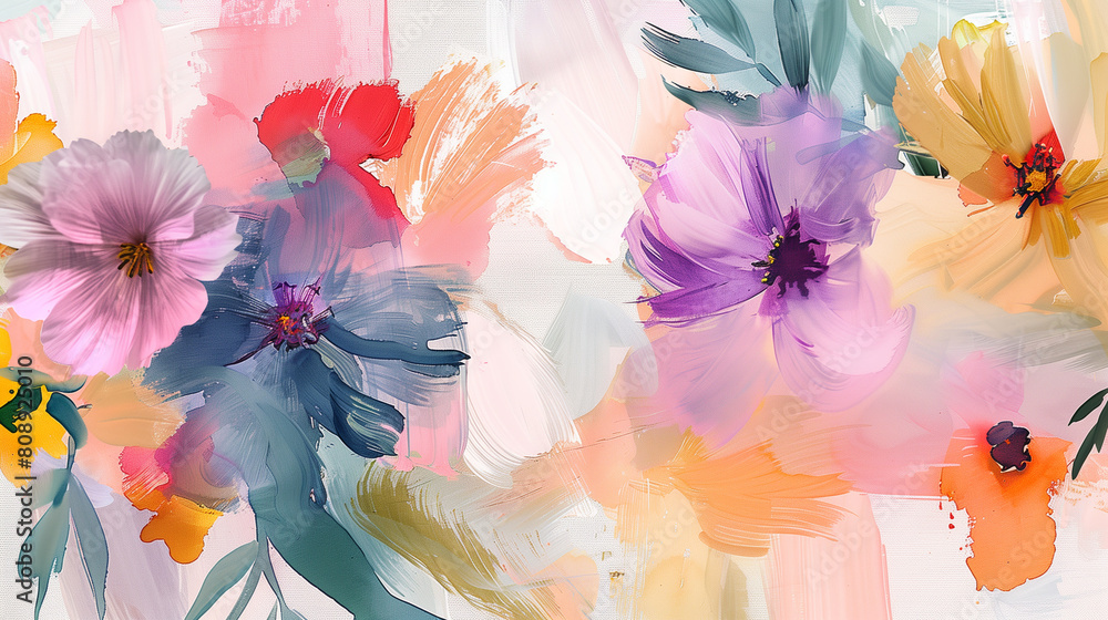Ethereal Watercolor Floral Arrangement: Soft Pastels and Bold Strokes in Contemporary Art Design