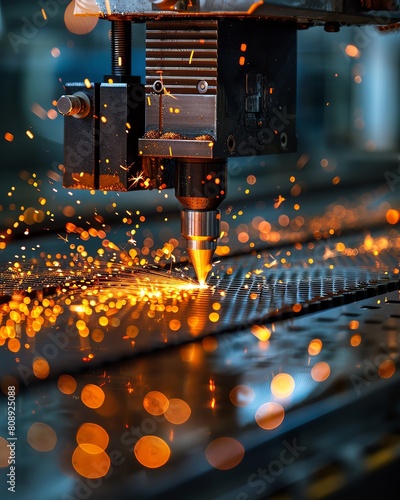 A dynamic shot of a press machine stamping metal sheets in an auto parts factory