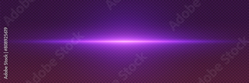 Abstract purple line of light on a transparent background. A bright flash of light on the line.