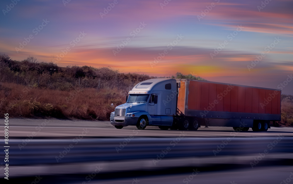 Semi-truck on the highway in America.