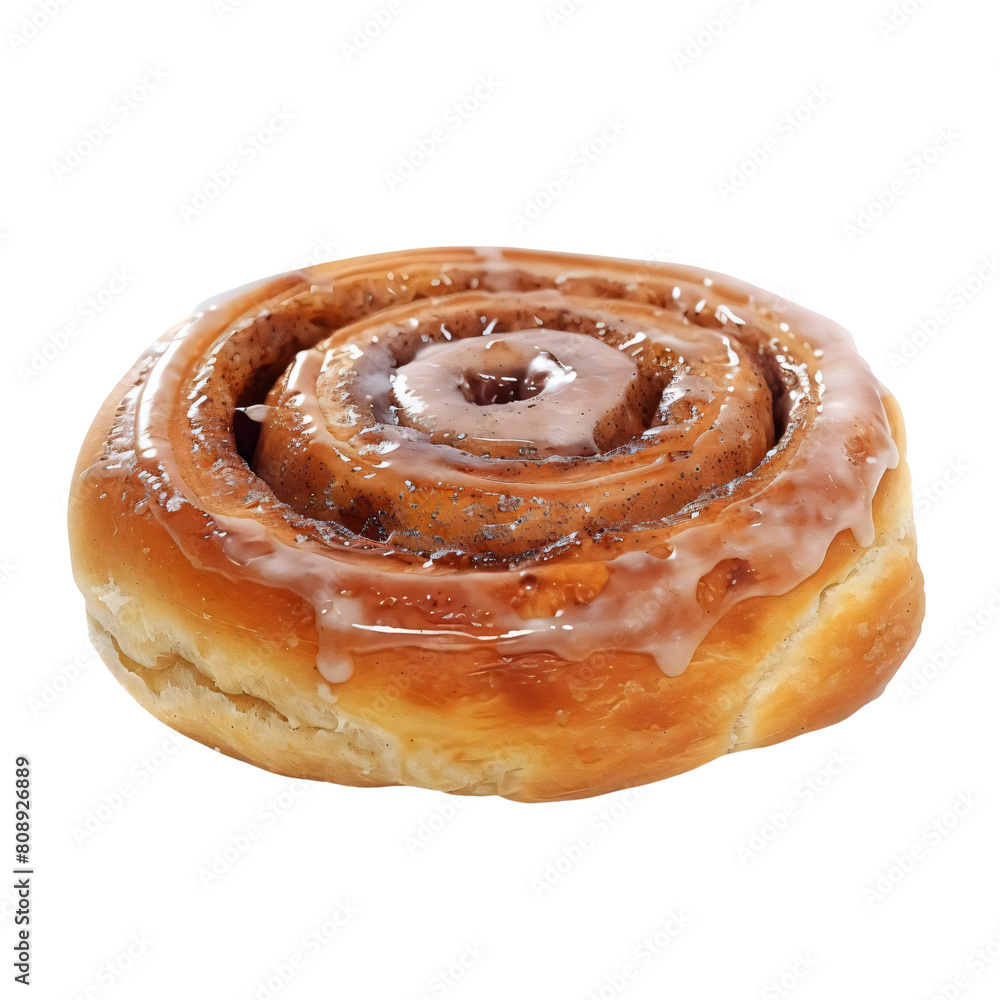 Fototapeta premium Freshly baked, delicious and soft cinnamon roll topped with sweet icing.