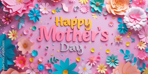 A floral poster for mother's day, flower design on colorful background with happy mother day typography text, congratulation mom template, international event for mommy.
