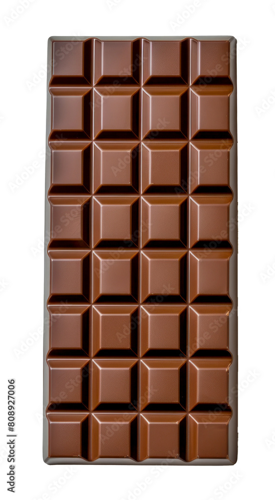 Dark chocolate bar with square pattern cut out on transparent background Dark chocolate bar with square pattern cut out on transparent background