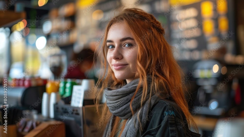 Young woman making a purchase in modern coffeeshop Young woman making a purchase in modern coffeeshop