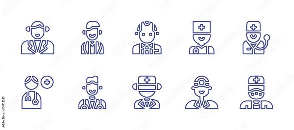 Doctor line icon set. Editable stroke. Vector illustration. Containing doctor, medical, medicalteam, dentist, medicalmask, woman.-1