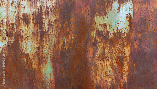 Old metal texture background, dirty iron rusty plate. Grungy vintage oxidized steel leaf or wall. Concept of industry, grunge, weathered worn material, wallpaper, rough sheet