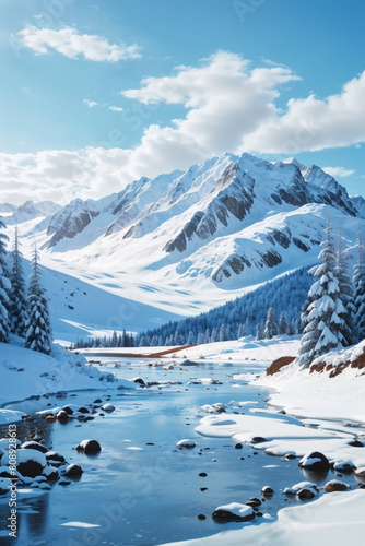 Stunning view of winter landscape wallpaper with mountain and snow