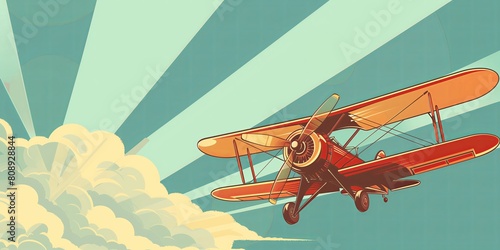 Flying retro airplane in the sky. Flat vector illustration