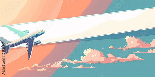 A flying airplane pulls an empty long banner strip for advertising. Flat vector illustration photo