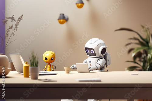 Two robots engaged in interaction, showcasing a blend of technology and everyday life in a conversational setting
