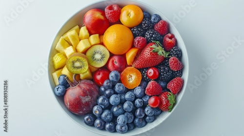 color burst fruit bowl on transparent background featuring red apples  blueberries  and oranges