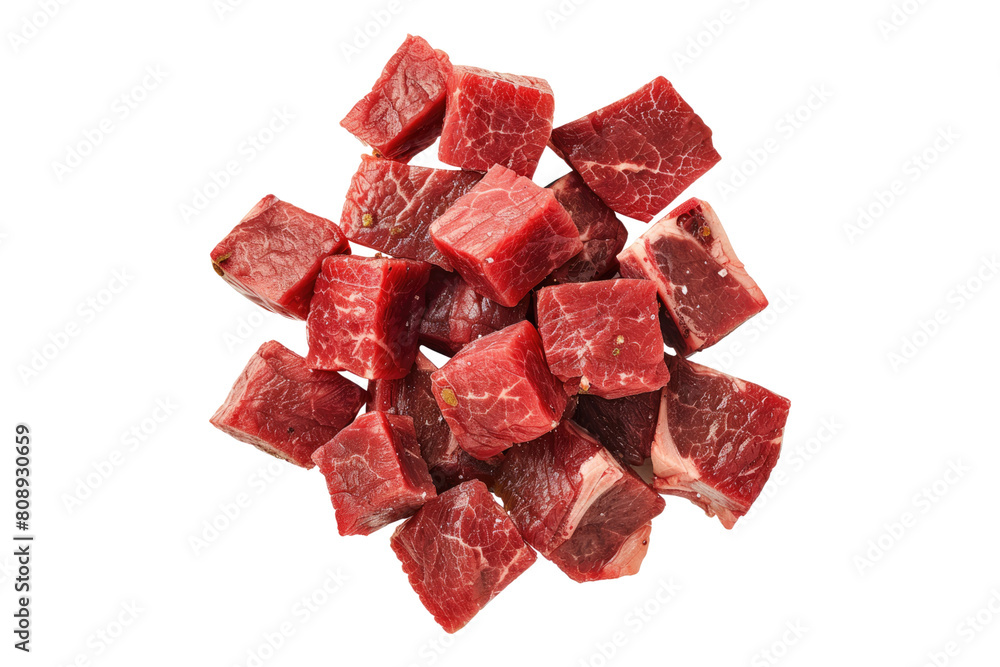 Pieces of raw beef cubes Isolated on transparent background Pieces of raw beef cubes Isolated on transparent background