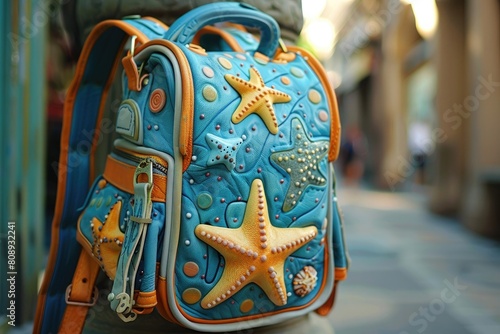Elegant view of school bag in star fish sahpe photo