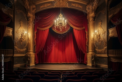 An Atmospheric Depiction of a Luxurious 18th Century Theater Box with Rich Velvet Drapes and Golden Accents
