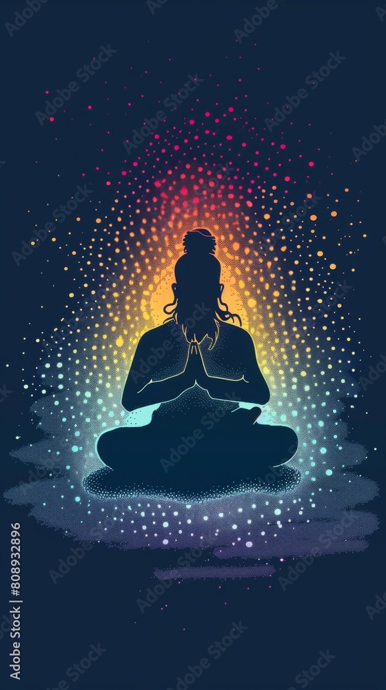 Illustration of a holy man meditating in a serene meditation