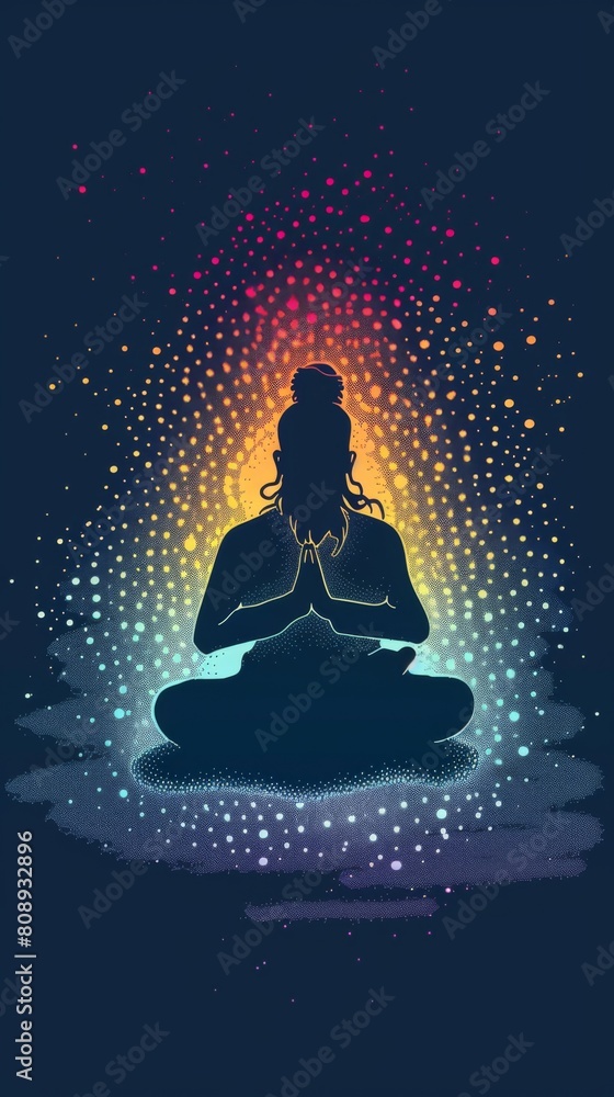Illustration of a holy man meditating in a serene meditation Illustration of a holy man meditating in a serene meditation