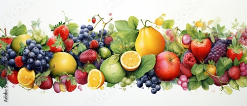 Including all kinds of fruits, watercolor style, Generative AI