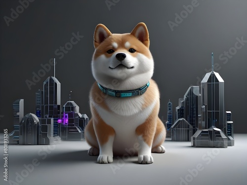 Futuristic shiba dog and technocore style photo