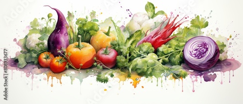Including all kinds of vegetables  watercolor style  Generative AI