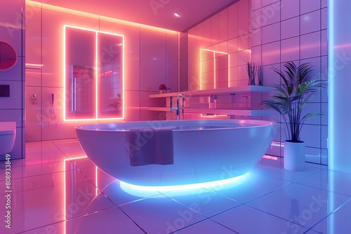 The image shows a bathroom with a bathtub, sink, and toilet