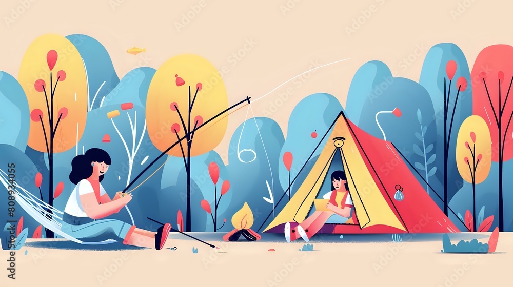 Woman embracing the contentment of camping in the great outdoors Woman embracing the contentment of camping in the great outdoors