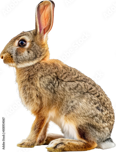 Close up of a brown rabbit isolated cut out on transparent background