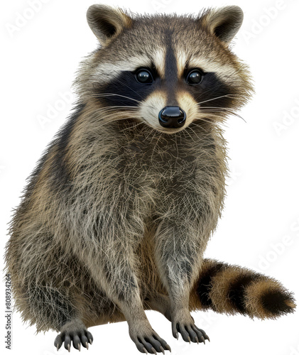 Detailed close-up of a raccoon isolated cut out on transparent background