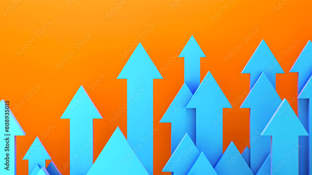 Blue arrows pointing upwards on an orange background illustrating growth and success concept. Simple, modern design for business themes. AI Blue arrows pointing upwards on an orange background illustrating growth and success concept. Simple, modern design for business themes. AI