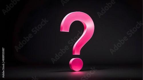 a bright pink question mark with a black background that glows